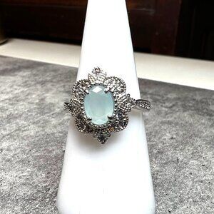 Ring Bomb Party Ring, size 7, green gemstone, silver color band